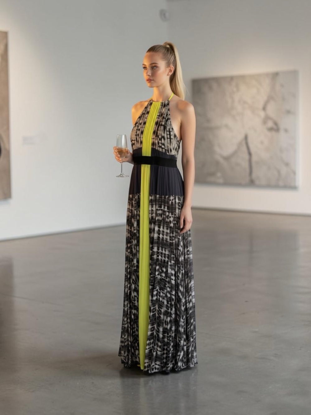 BCBGMaxAzria Constantine Maxi Dress - Long Chiffon Pleated Multicolor - Picture 8 of 8